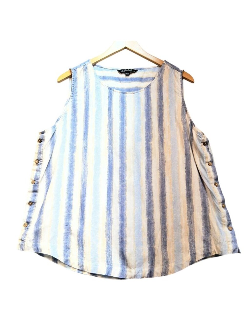 Charlie B Women Tank Top Size XXL Blue Striped Sleeveless Button Side Top Casual